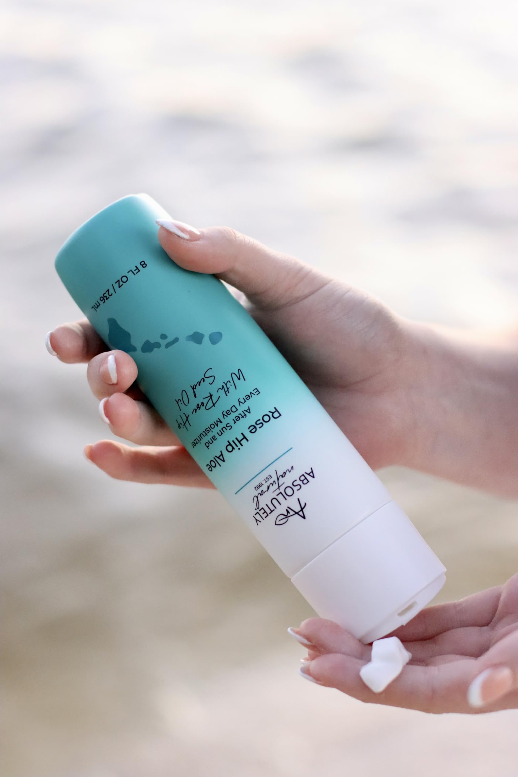 Absolutely Natural after-sun lotion swatch demonstrates a smooth, non-greasy feel