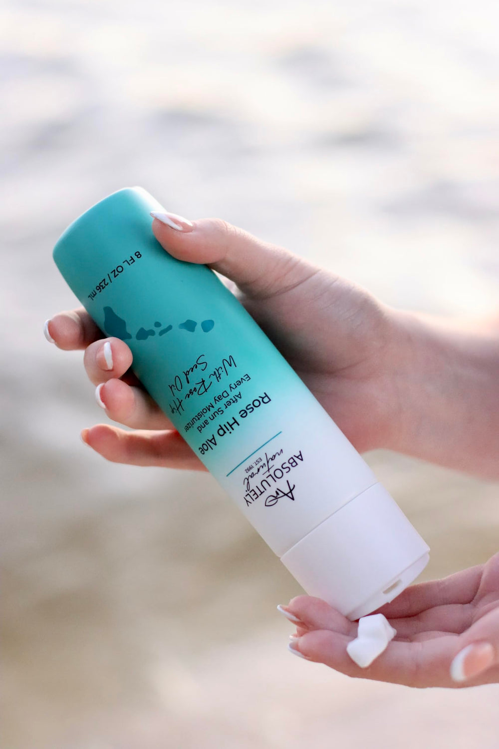 Absolutely Natural after-sun lotion swatch demonstrates a smooth, non-greasy feel