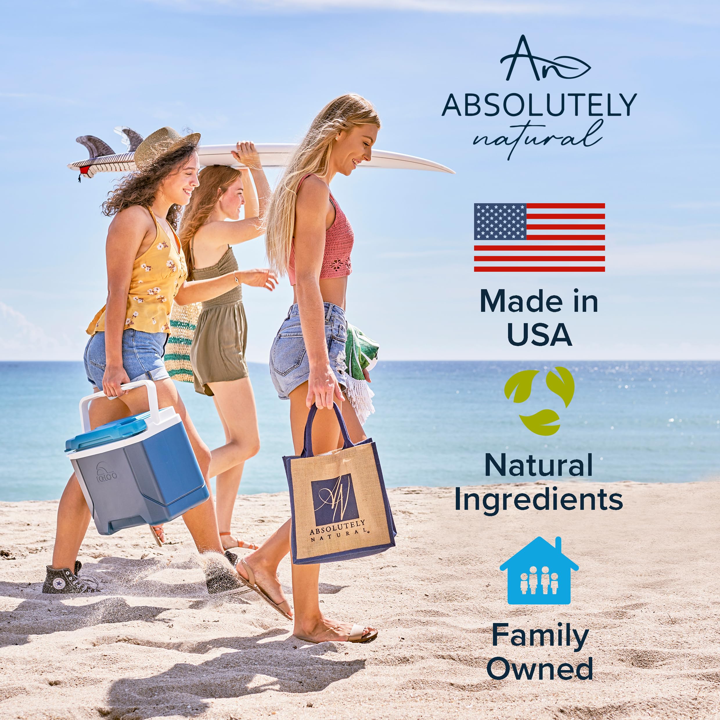 Absolutely Natural mineral sunscreen display highlighting non-nano zinc oxide.