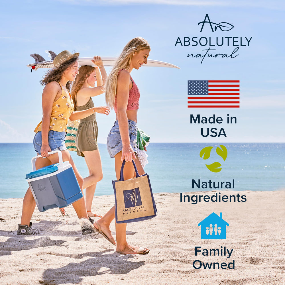 Absolutely Natural mineral sunscreen display highlighting non-nano zinc oxide.