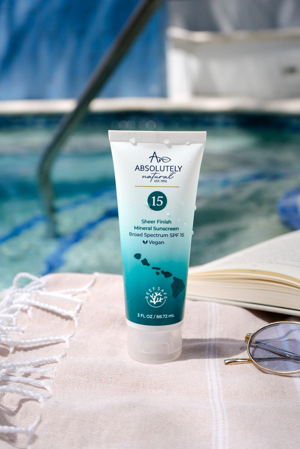 Absolutely Natural USA-made sunscreen packaging for quality and safety.