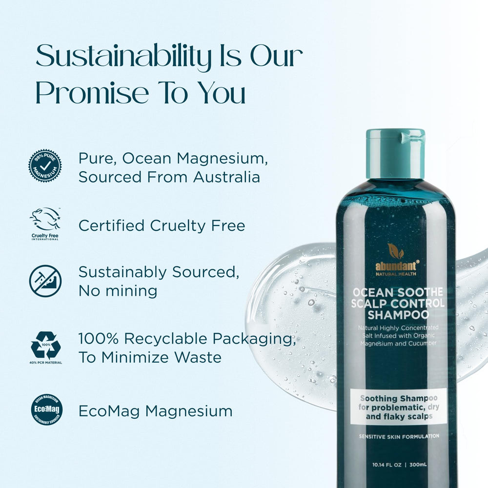Abundant Natural Health Ocean Soothe Shampoo ingredients magnesium, emphasizing ocean-sourced formula.