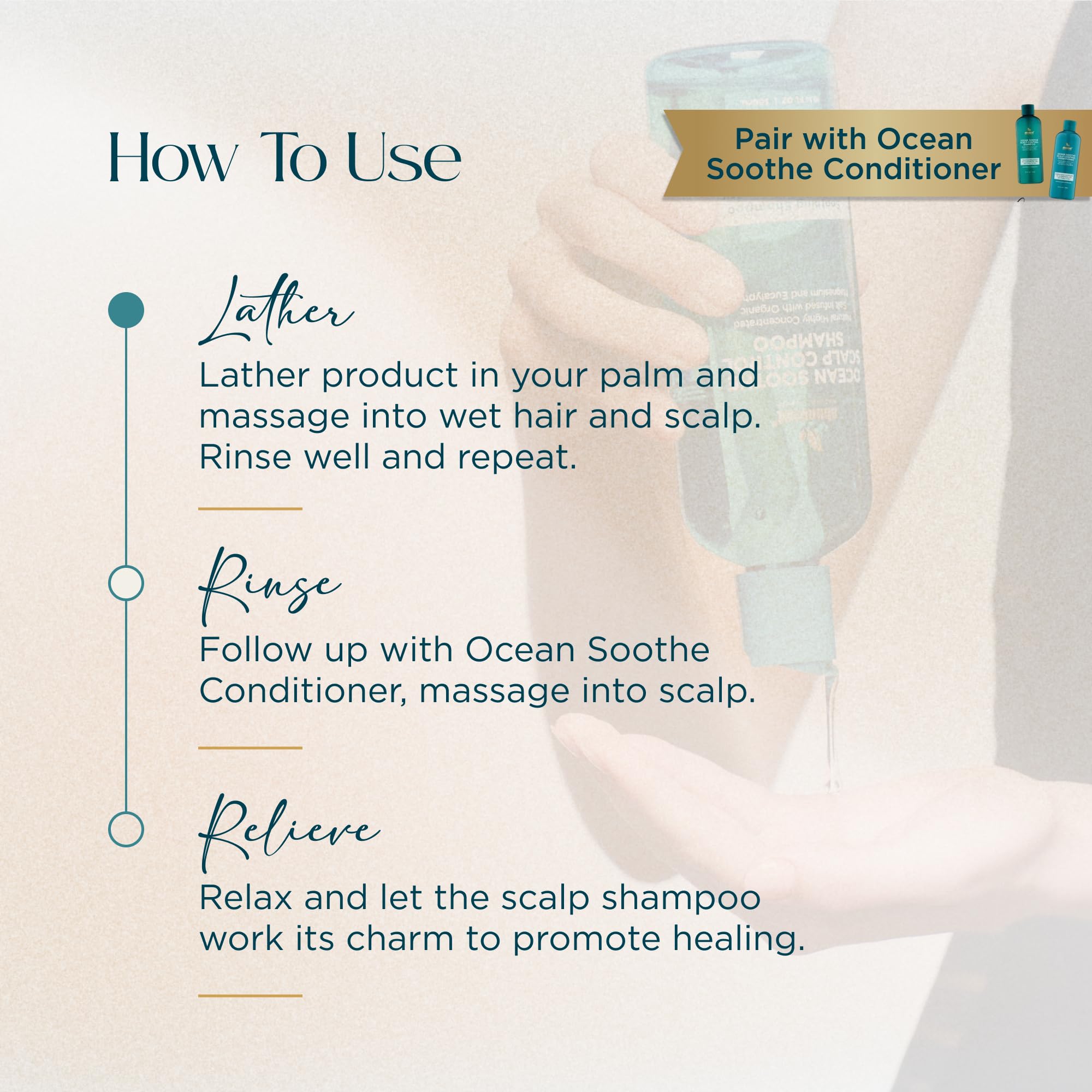 Abundant Natural Health Ocean Soothe Shampoo splash highlighting ocean-derived ingredients.