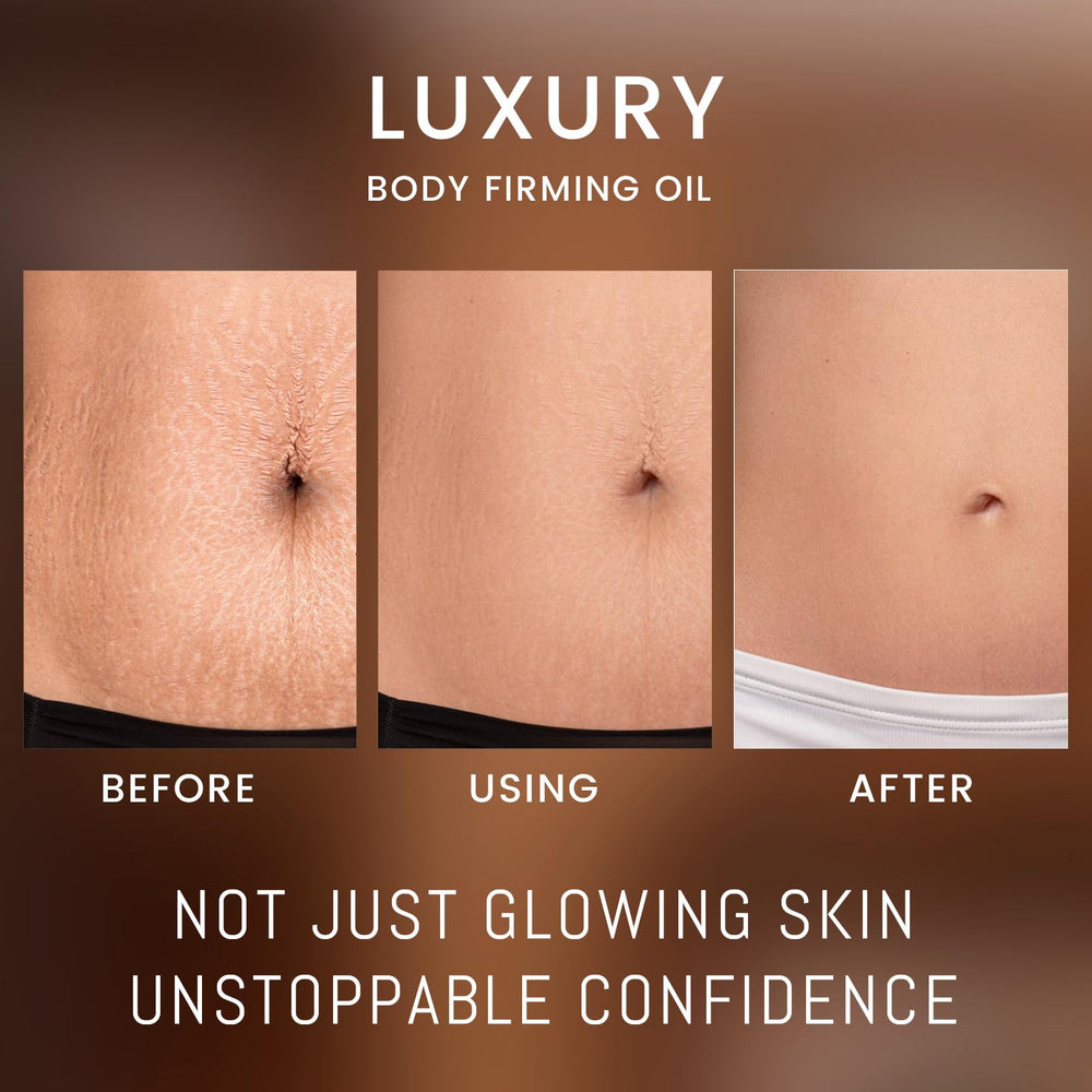 ABYST Body Firming Oil on stomach area highlights sculpting feel and hydration