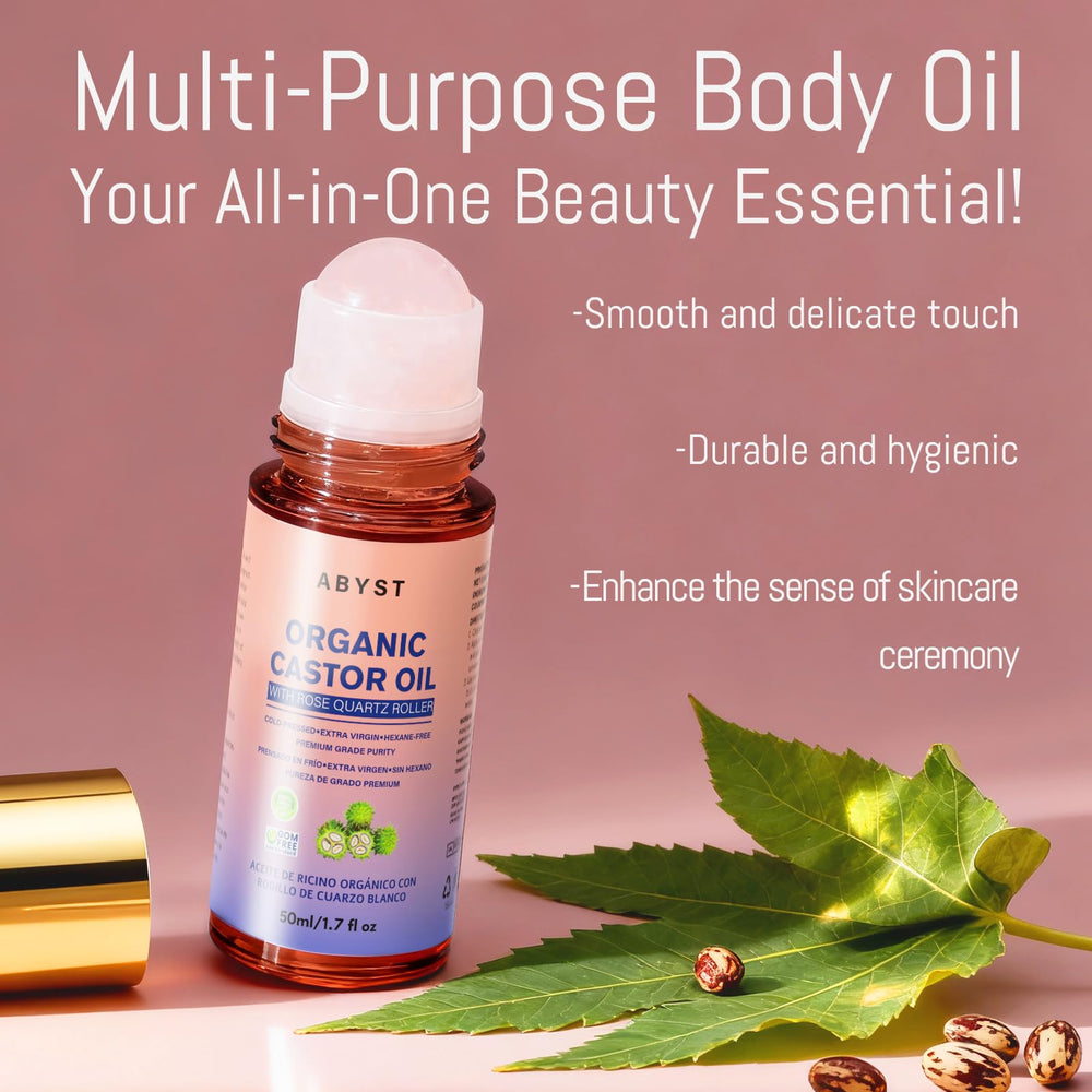 ABYST rose quartz roller ball delivers a cooling facial massage.