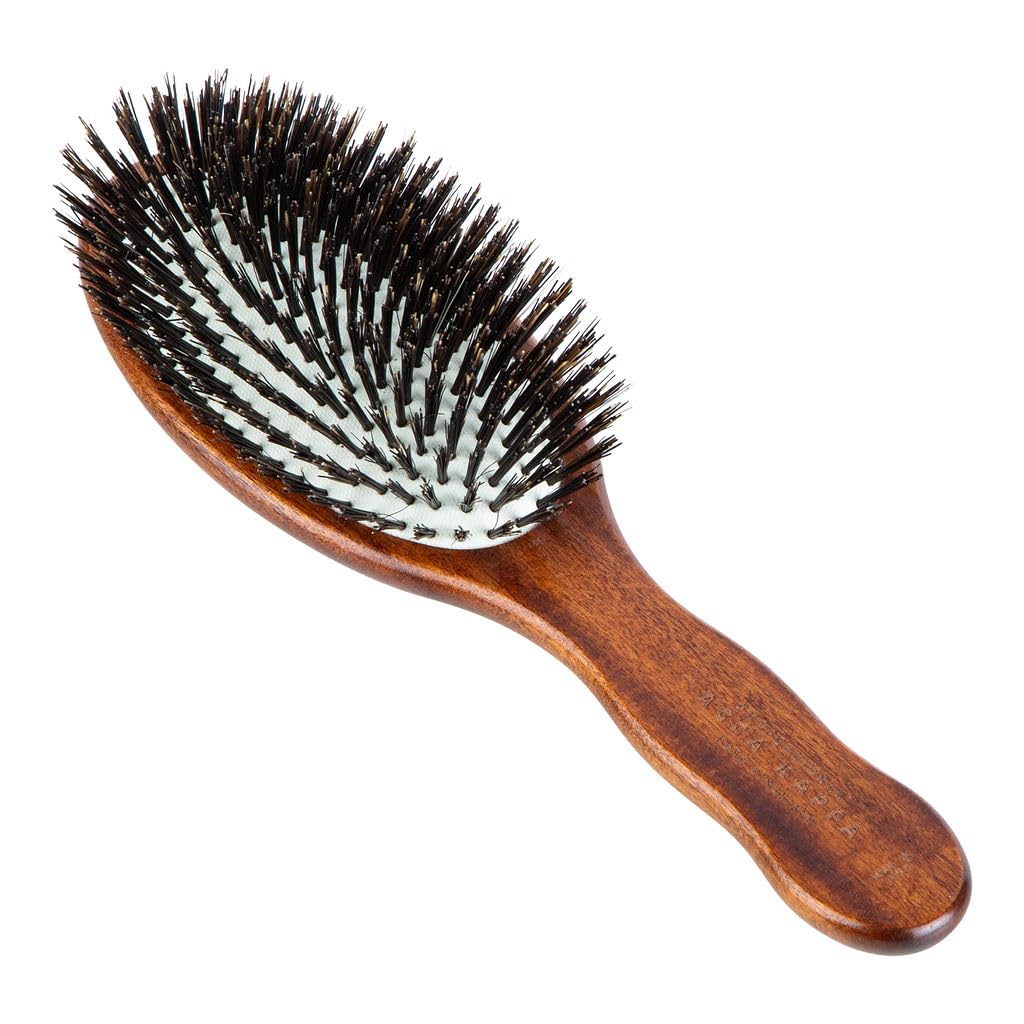 ACCA KAPPA Classic Oval Hair Brush close-up on pure boar bristles delivering natural shine.