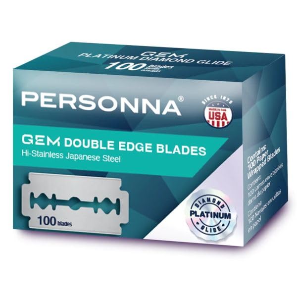 AccuTec Personna Platinum Gem double-edge blade pack offering consistent sharpness for barber-grade results.
