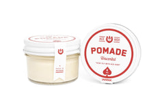 Ace High Unscented Pomade bottle close-up highlighting water-based washout.