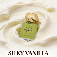 A CENTER Choco Musk Pistachio dry down with vanilla and amber for warmth.