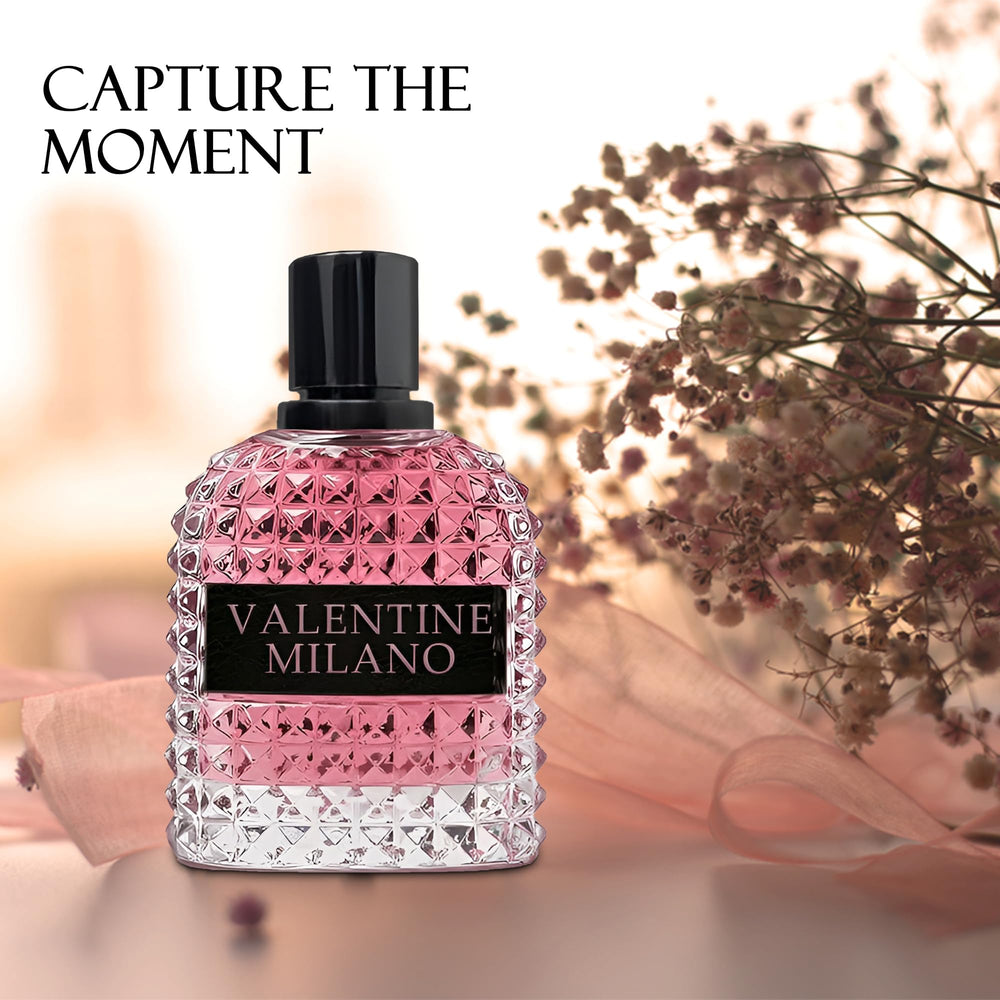 A CENTER Milano perfume liquid in bottle, amber hue visible