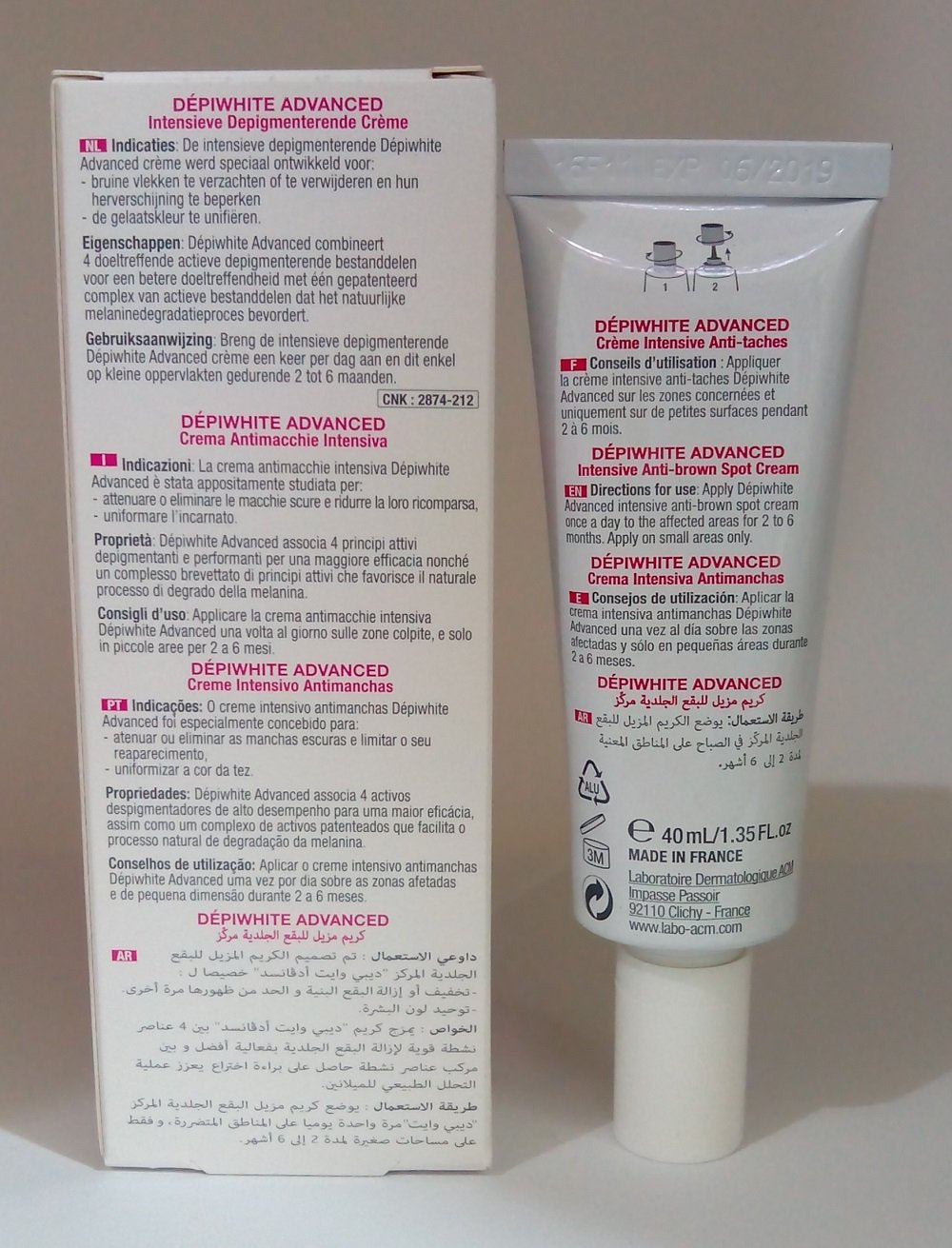 ACM Depiwhite neck face and decollete application for targeted tone evenness