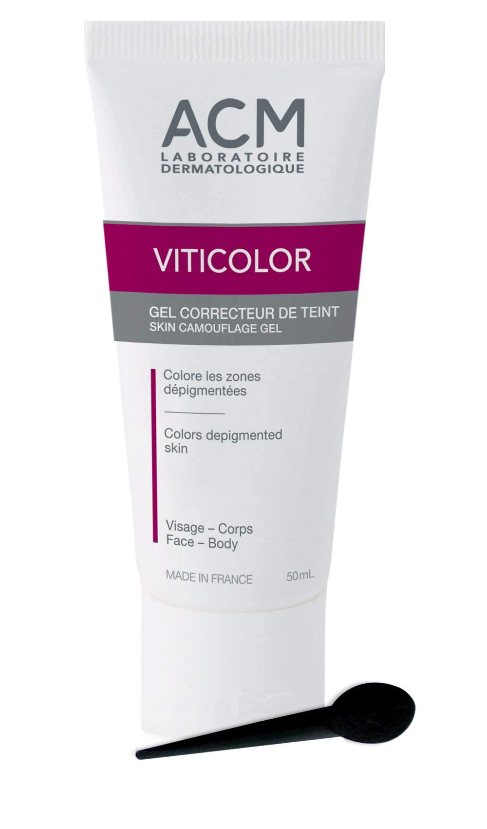 ACM Viticolor gel being applied with brush for precise facial and body coverage.