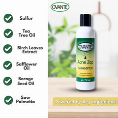 Acne Zap shampoo foam in hand demonstrates easy, gentle cleansing.
