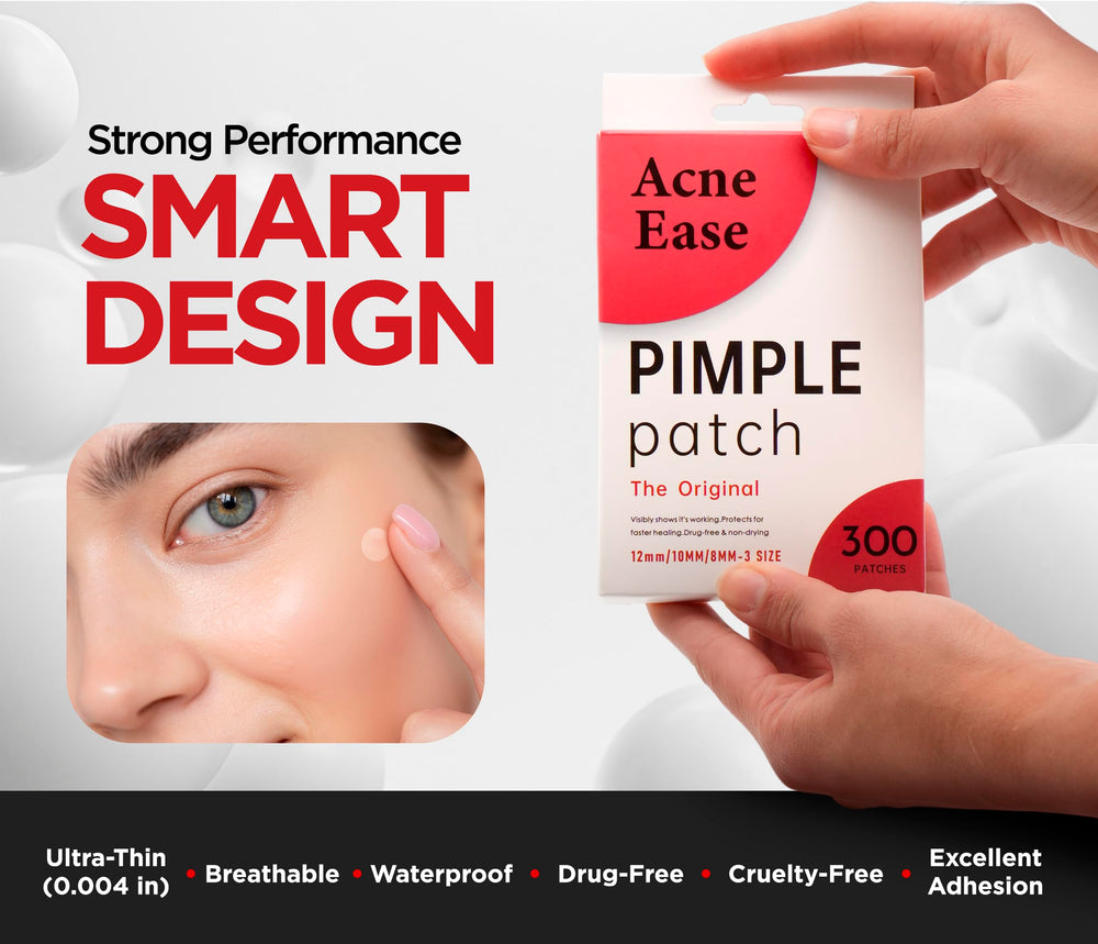 AcneEase patches in 8, 10, and 12 mm sizes.