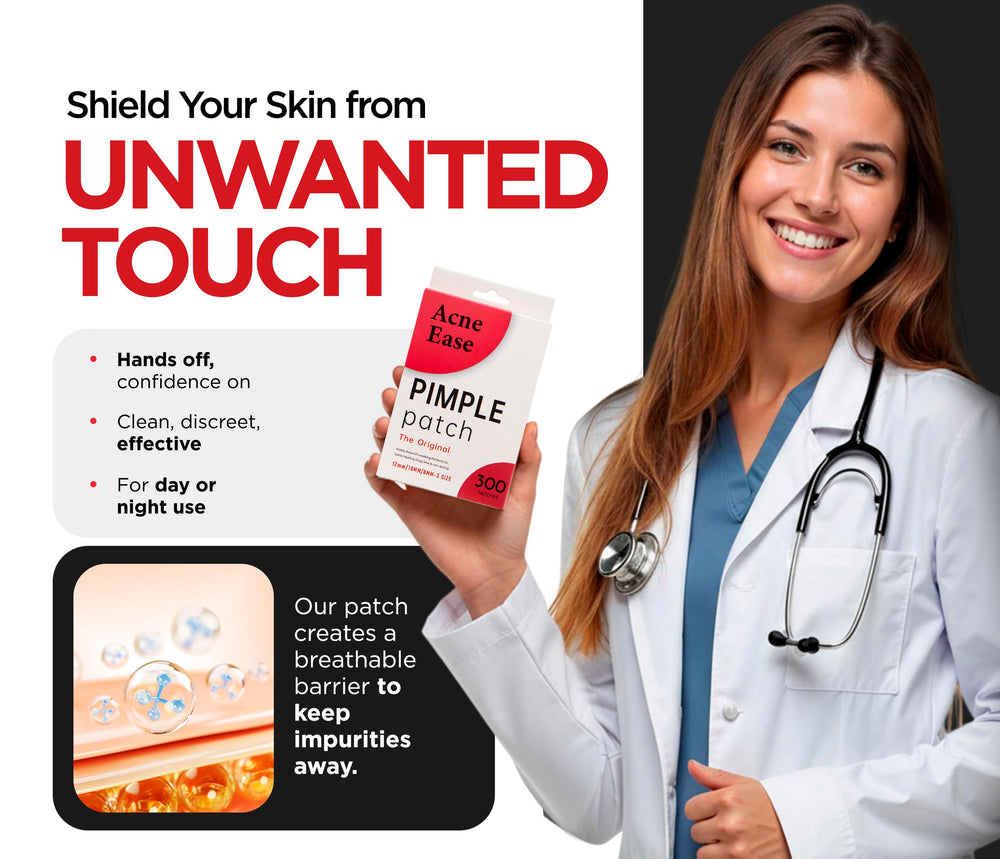 AcneEase water-resistant, breathable patches ideal for all-day wear.
