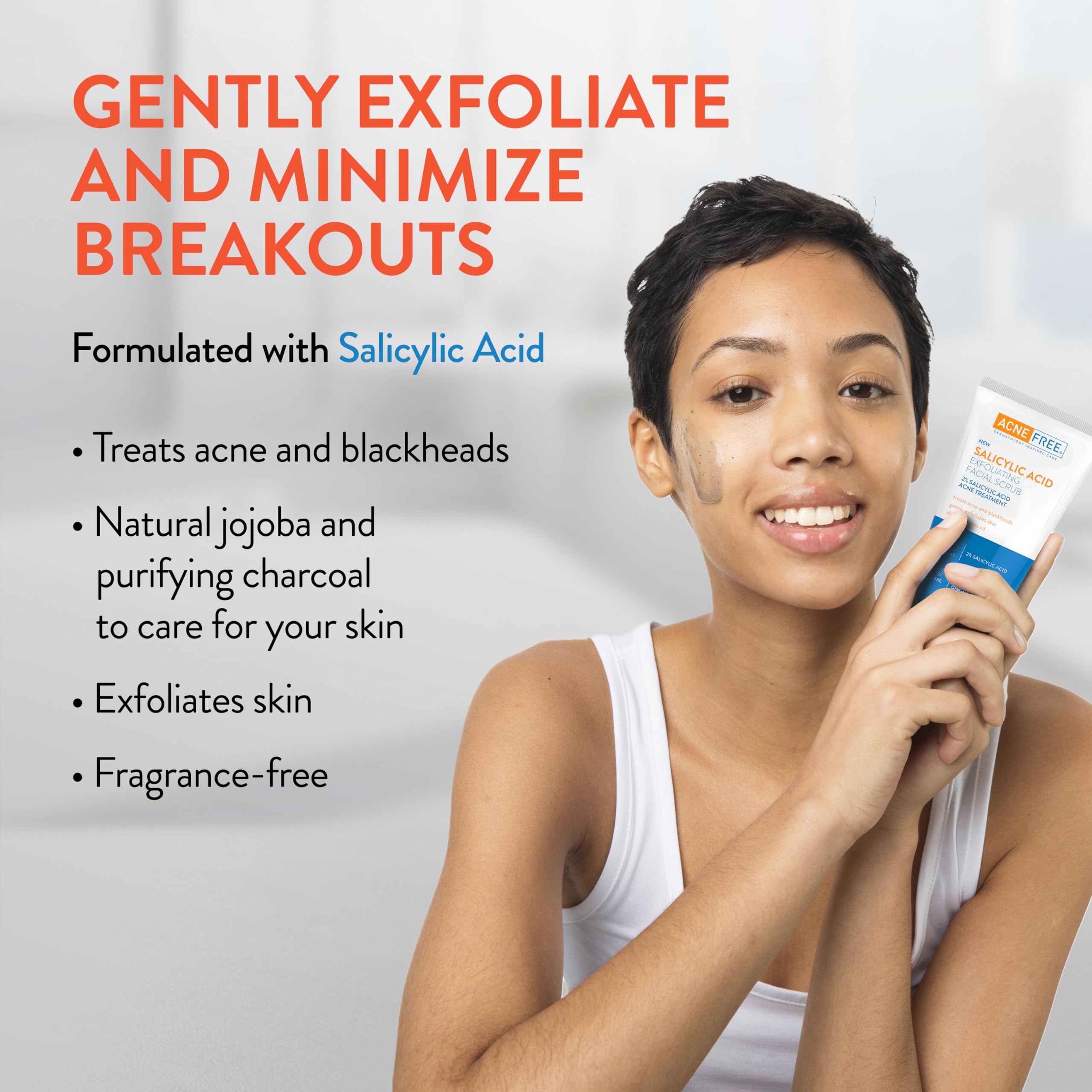 AcneFree 5-ounce jar packaging displayed beside clean skin routine.