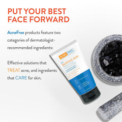 AcneFree charcoal scrub closeup highlights deep cleansing for congested pores.