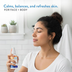 AcneFree bottle and mist on skin showing lightweight hydration balance.