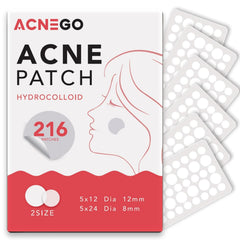 AcneGo 216-count pimple patches on display, discreet facial protection.
