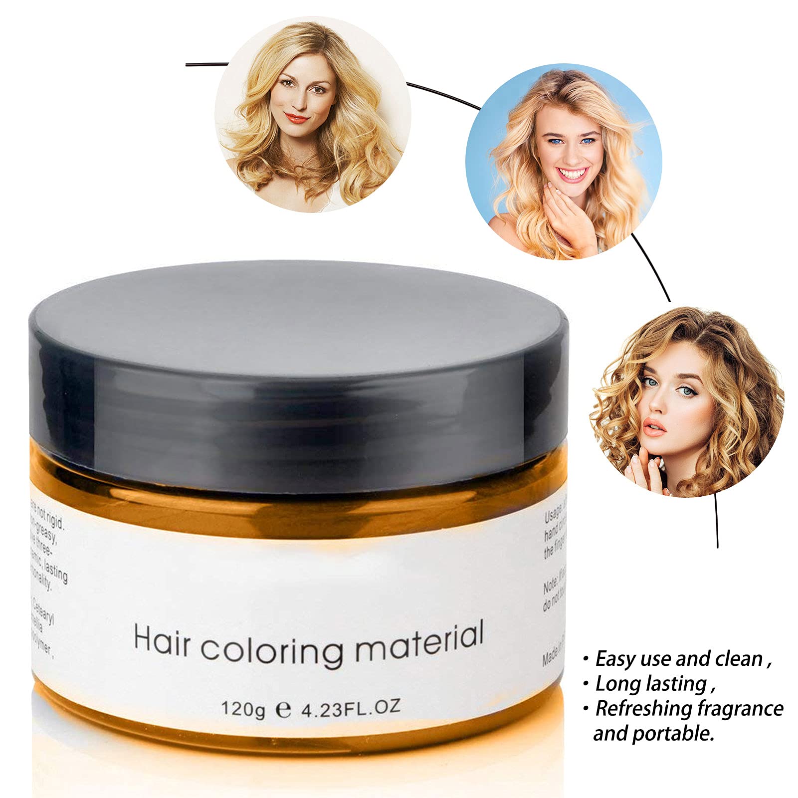 Acomler gold wax on hair for a shimmering finish.