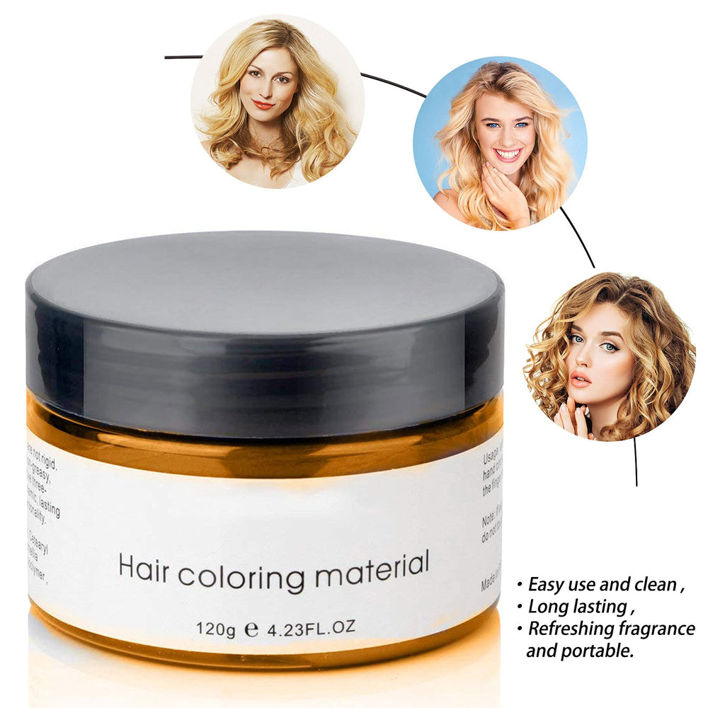 Acomler gold wax on hair for a shimmering finish.