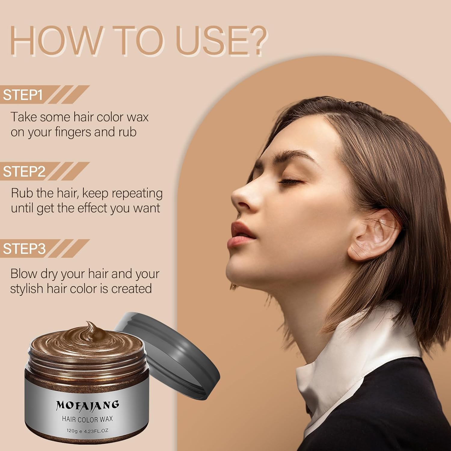 Acomler washable hair color wax can be rinsed with shampoo.