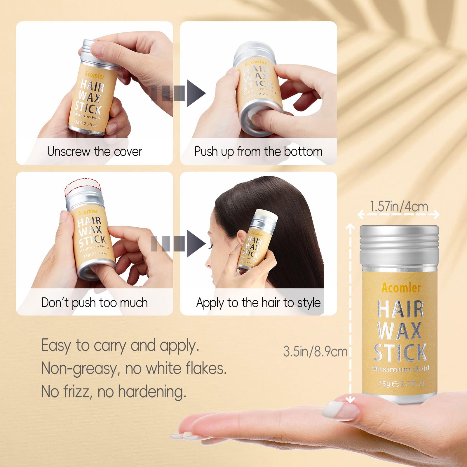 Acomler Hair Wax Stick easy application for quick on-the-go styling.