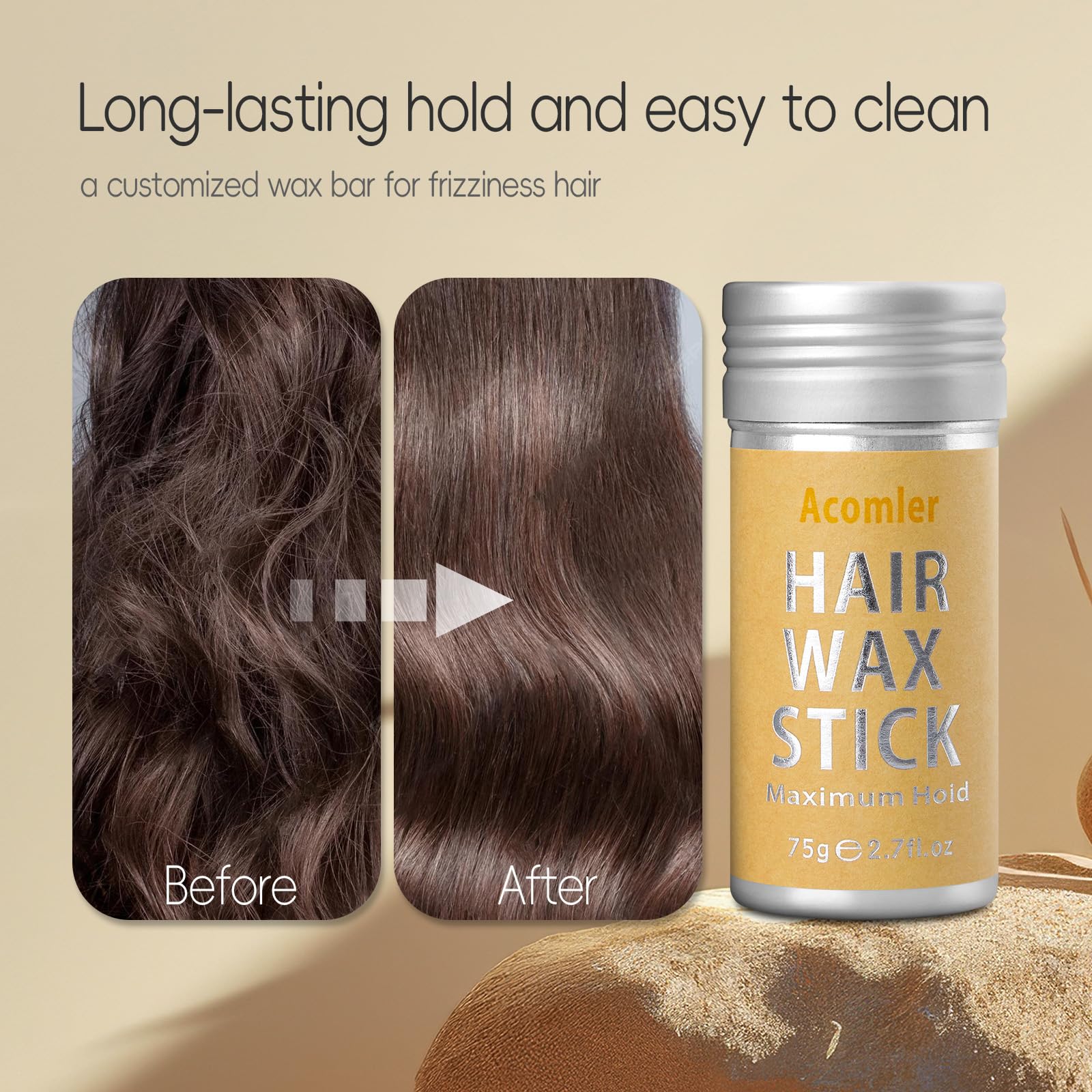Acomler Hair Wax Stick natural ingredients nourish hair while styling.