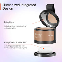 Acomler natural beeswax-based powder formula for safe hair coverage.