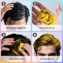 Acomler open jar of gold hair wax ready to apply.