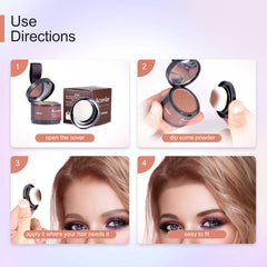Acomler powder puff enables precise root application and blending.