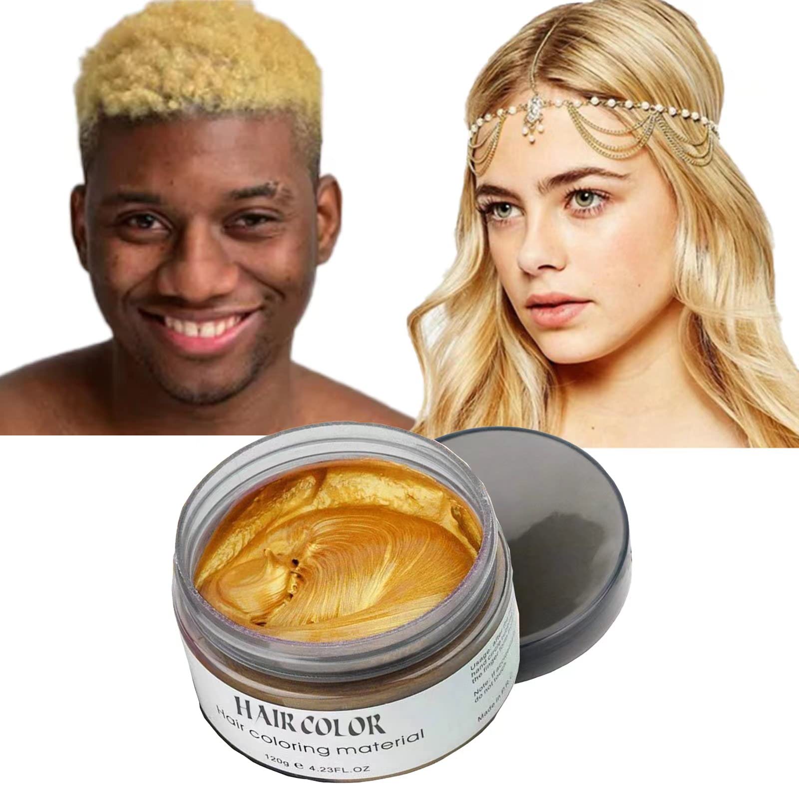 Acomler temporary hair color wax gold jar adds vibrant color.