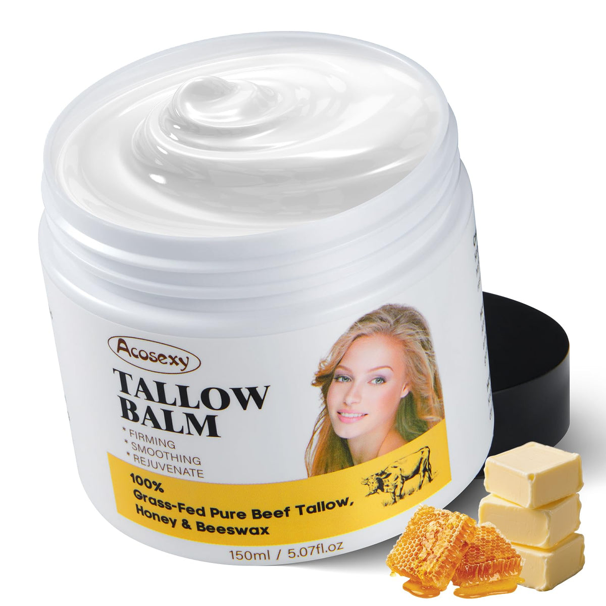 Acosexy beef tallow face balm jar providing gentle hydration for dry skin