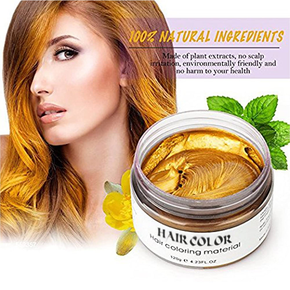 Acosexy gold temporary color wax being applied to hair for a cosplay look.