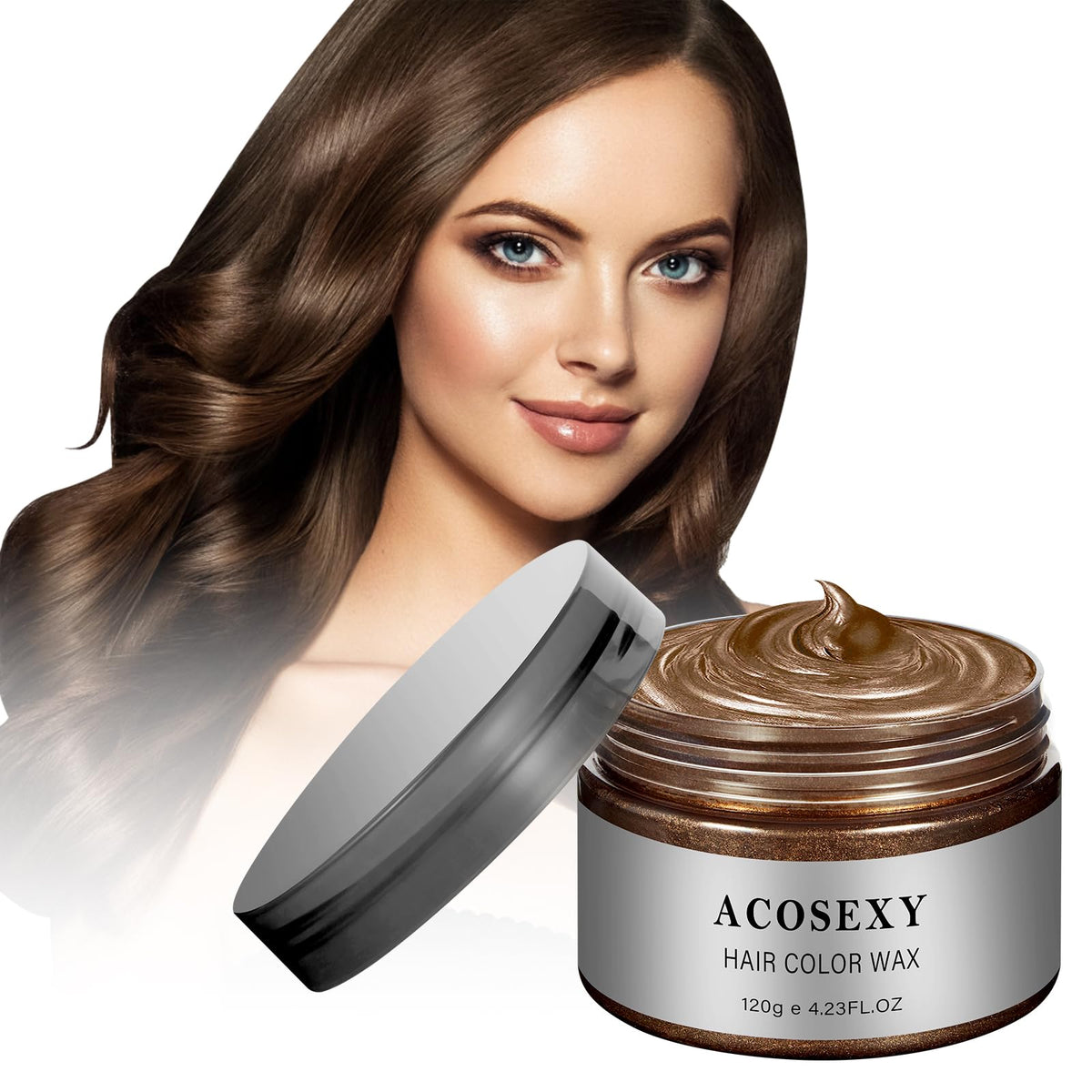 Acosexy temporary hair color wax dye in brown jar close-up showing wash-out color option