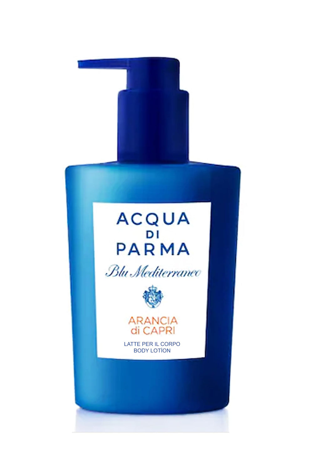 Acqua di Parma Blu Mediterraneo body lotion pump bottle for hydrating skin with a subtle scent.