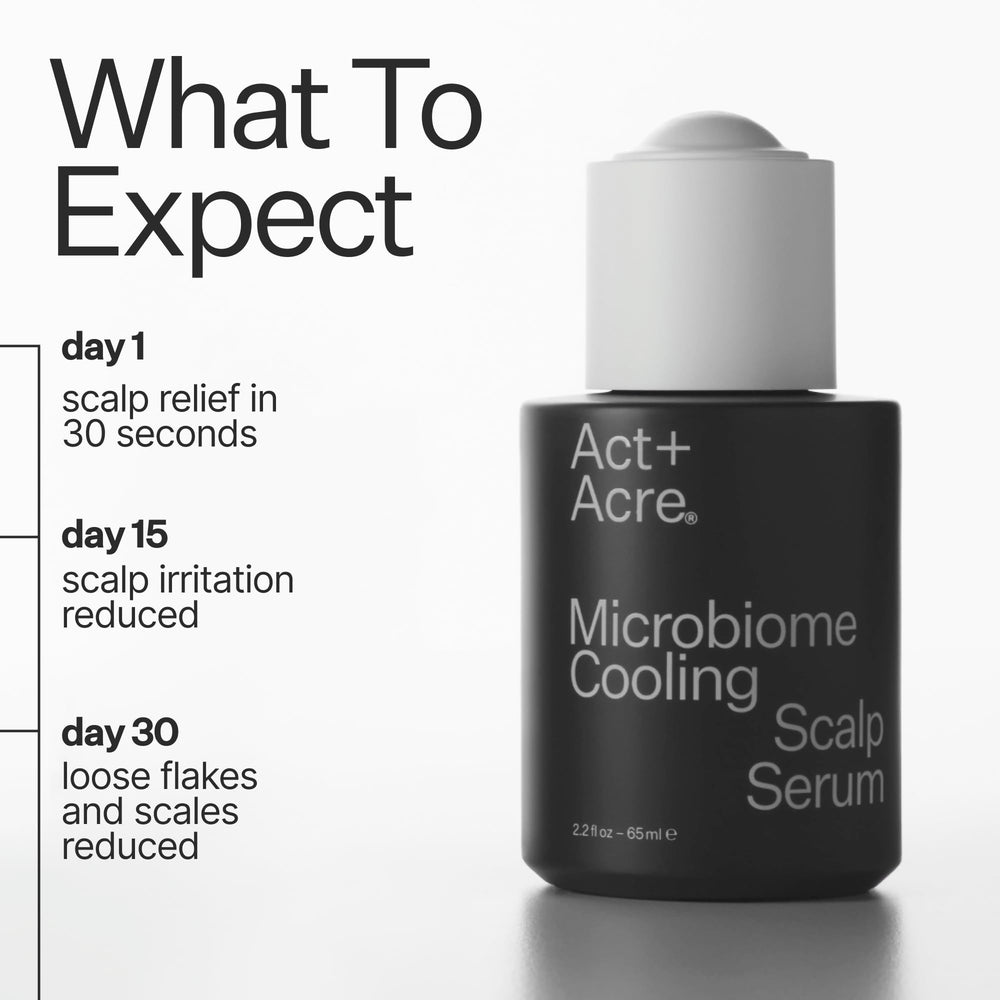 ACT+ ACRE Microbiome Cooling Serum application on scalp shows soothing, balanced microflora