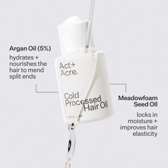 ACT+ ACRE close-up of lightweight oil on hair delivering shine
