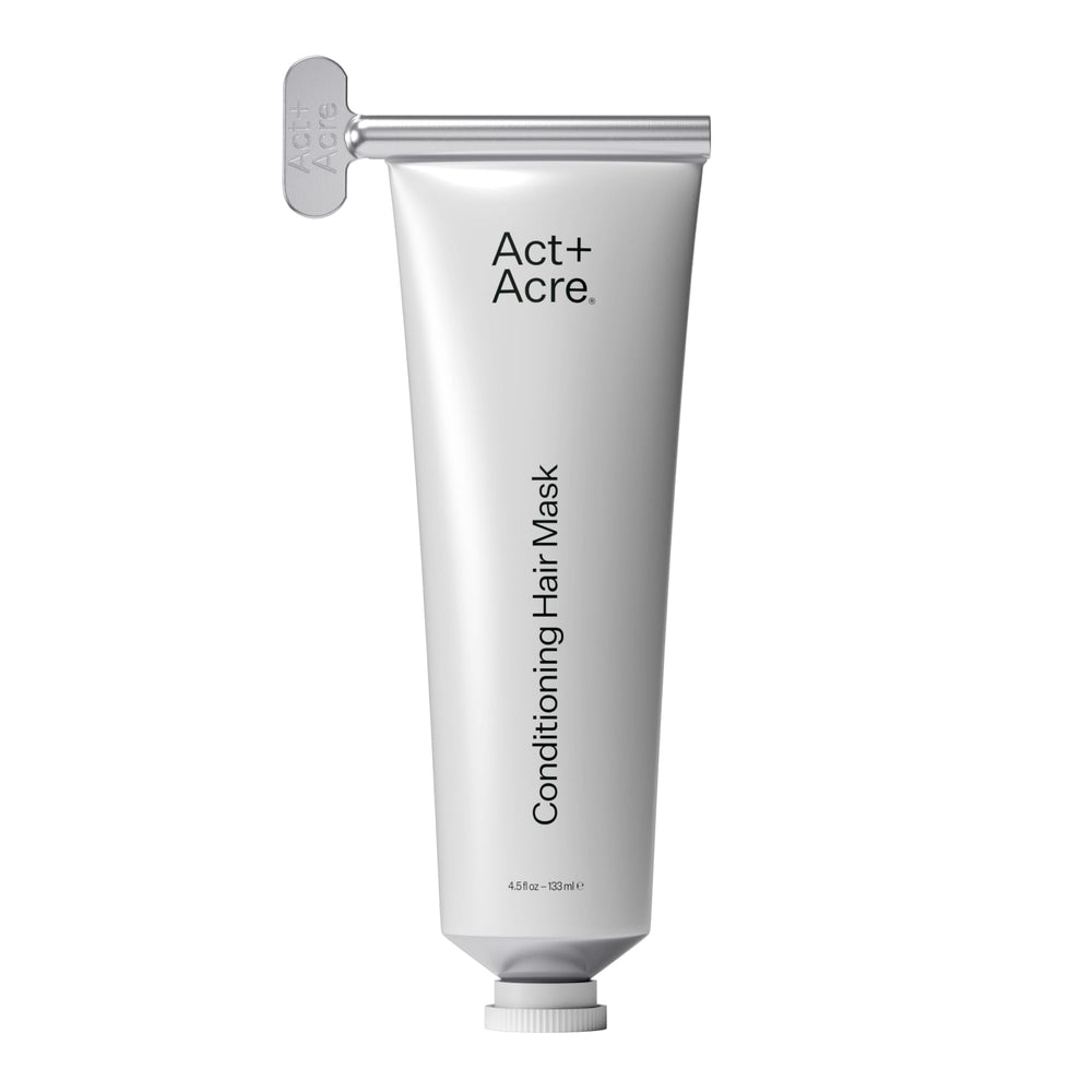ACT+ ACRE Restorative Conditioning Hair Mask bottle demonstrates silicone-free hydration for damaged hair.