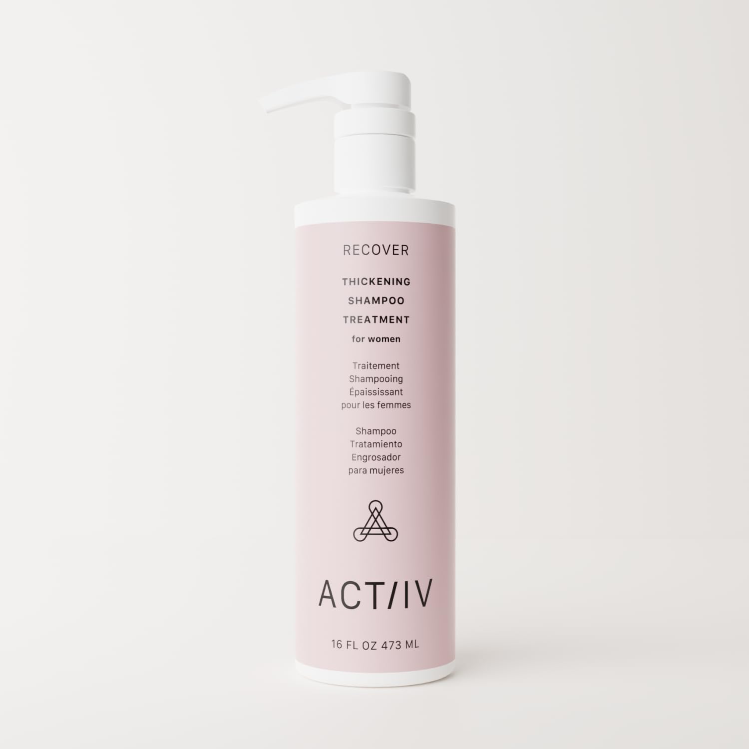 ACTIIV Recover label closeup highlights plant-based, color-safe formula for all hair types.