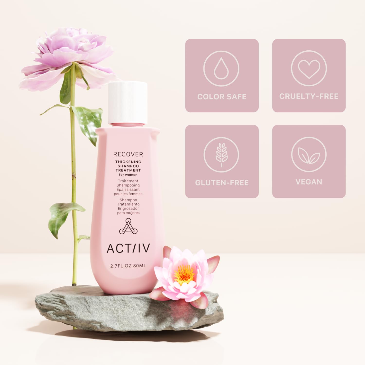 Packaging for ACTIIV Recover thickening shampoo shows 80 mL size.