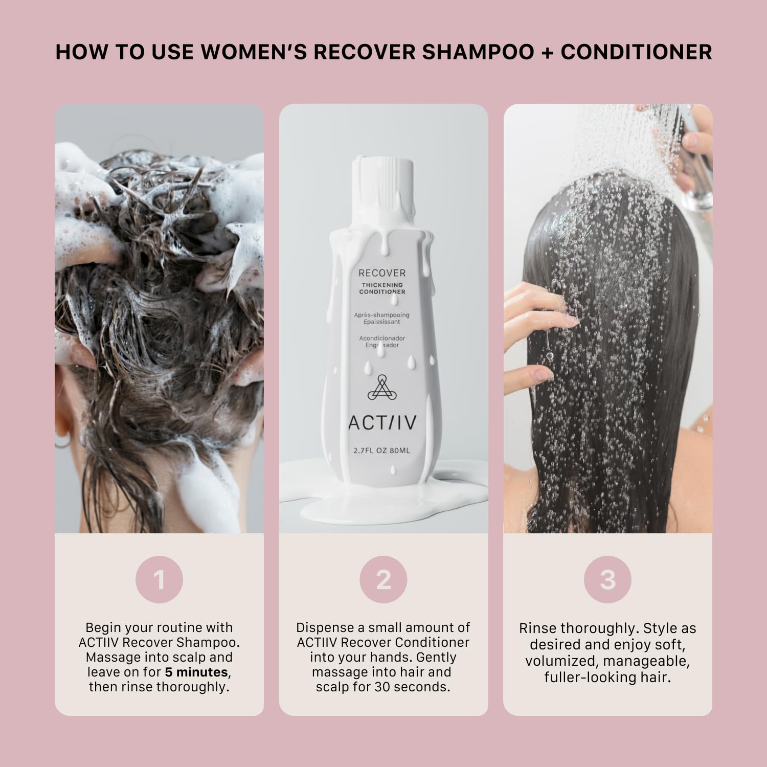 ACTIIV Recover travel duo conditioner packaging, slim bottle for lightweight routine