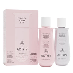ACTIIV Recover travel duo bottle front, compact design ideal for on-the-go hair refresh