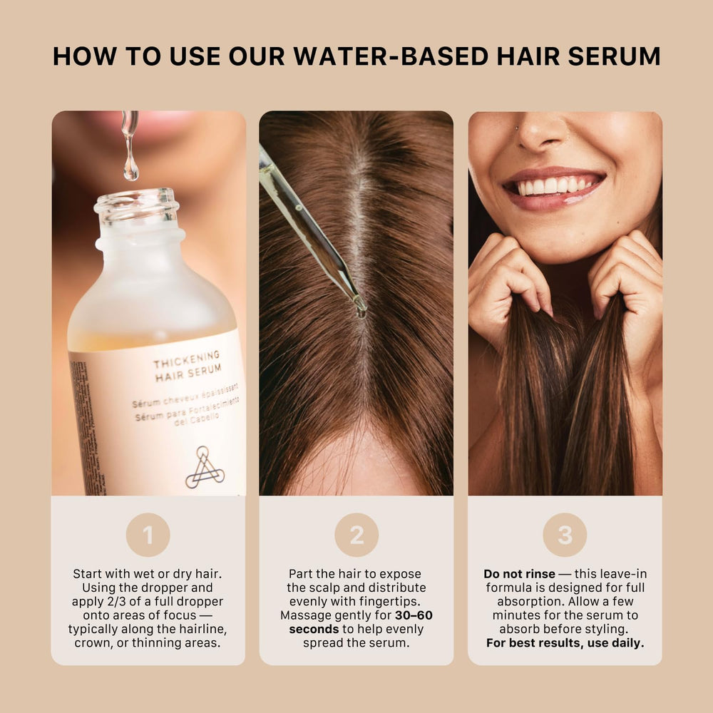 ACTIIV Thickening Hair Serum applied to mid-lengths shows even distribution.