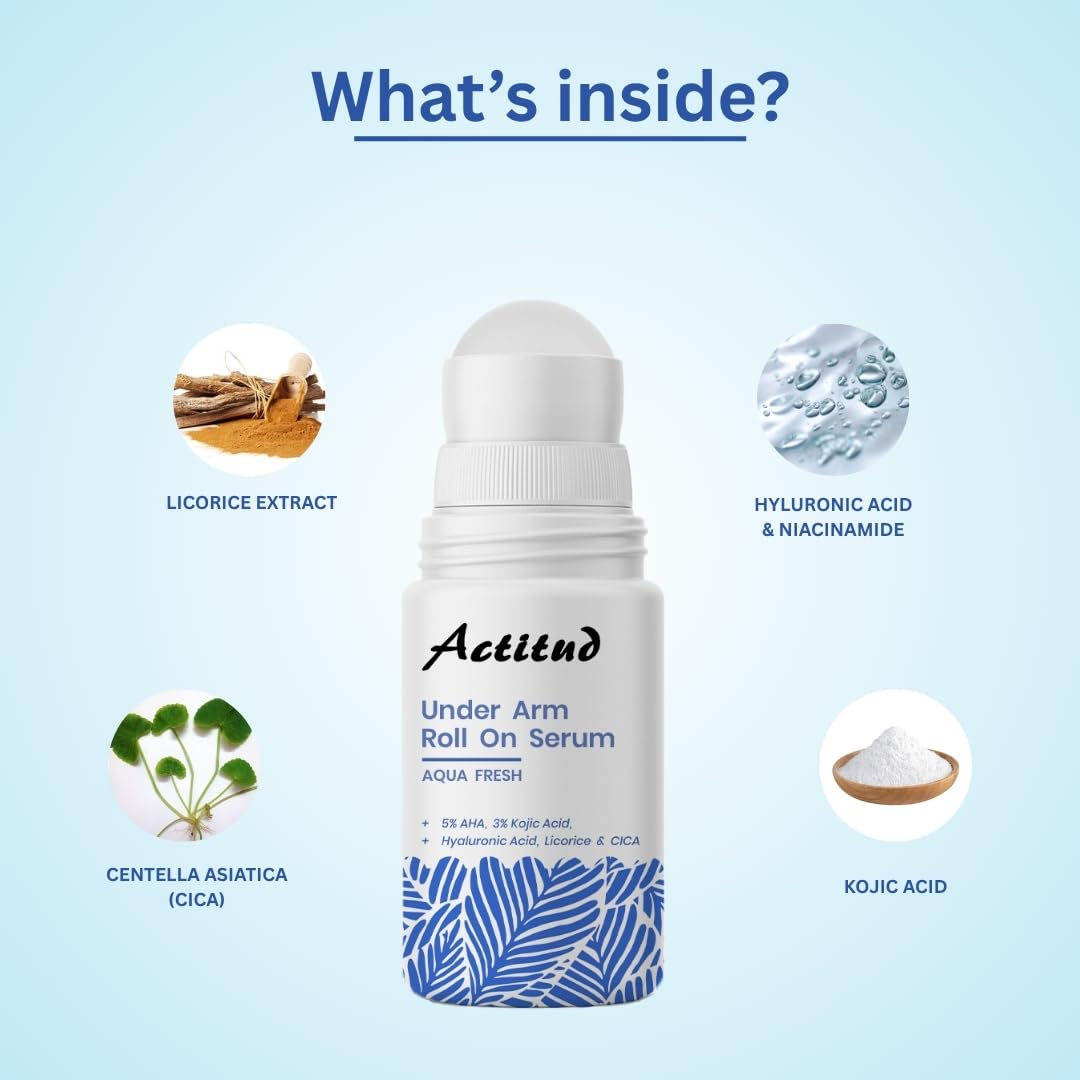 Actitud underarm roll-on serum application shows fast absorption and non-sticky feel.