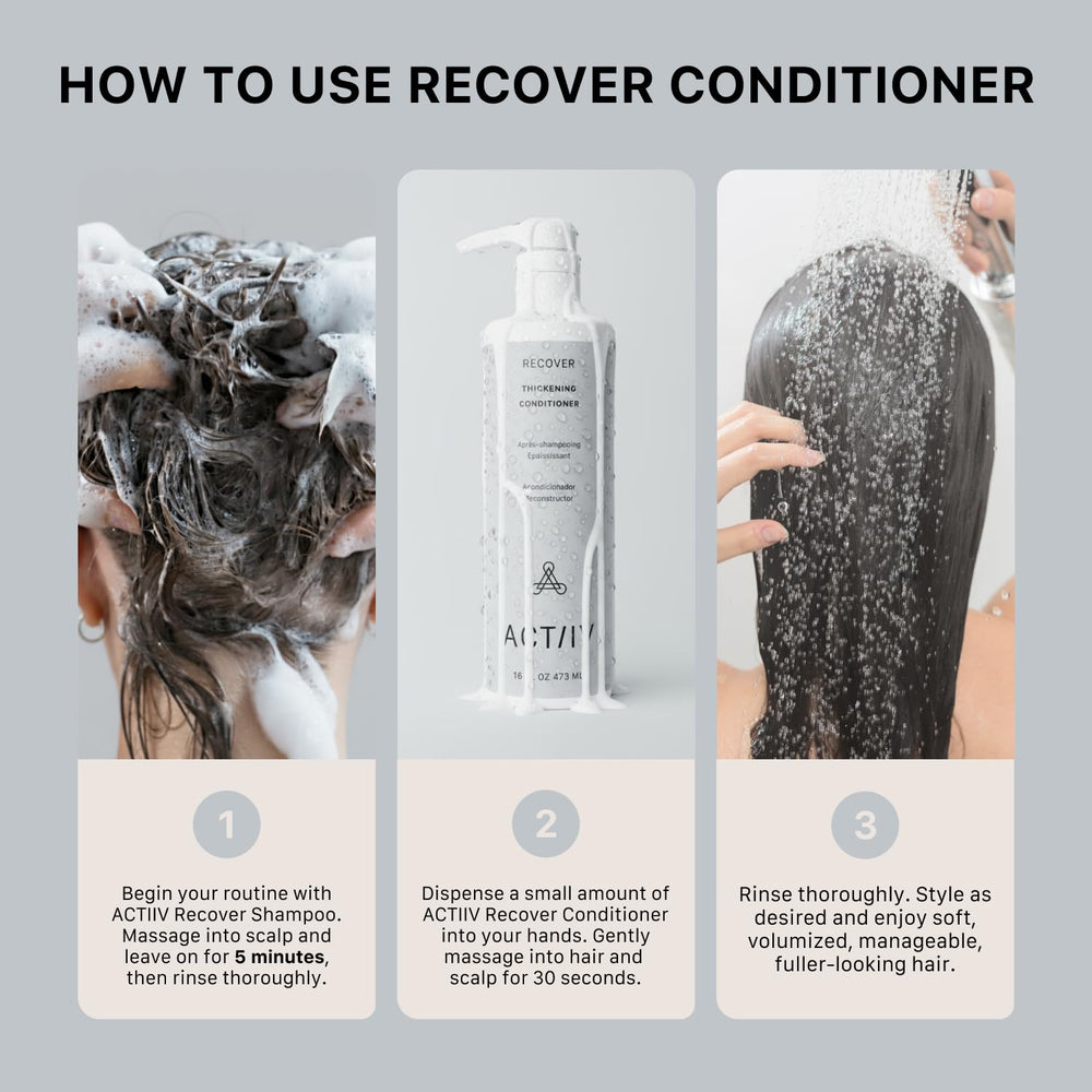 ACTIIV Recover Thickening Conditioner hands dispensing demonstrating application