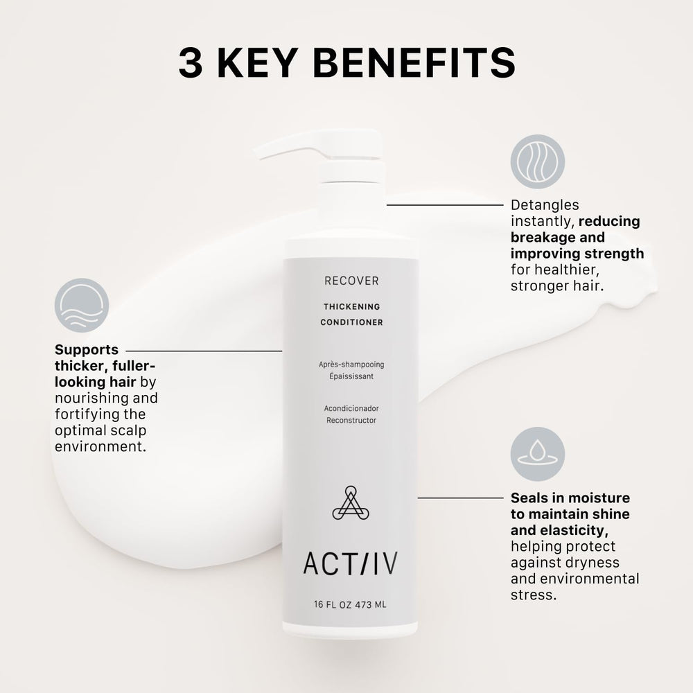 ACTIIV Recover Thickening Conditioner label closeup with vegan ingredients