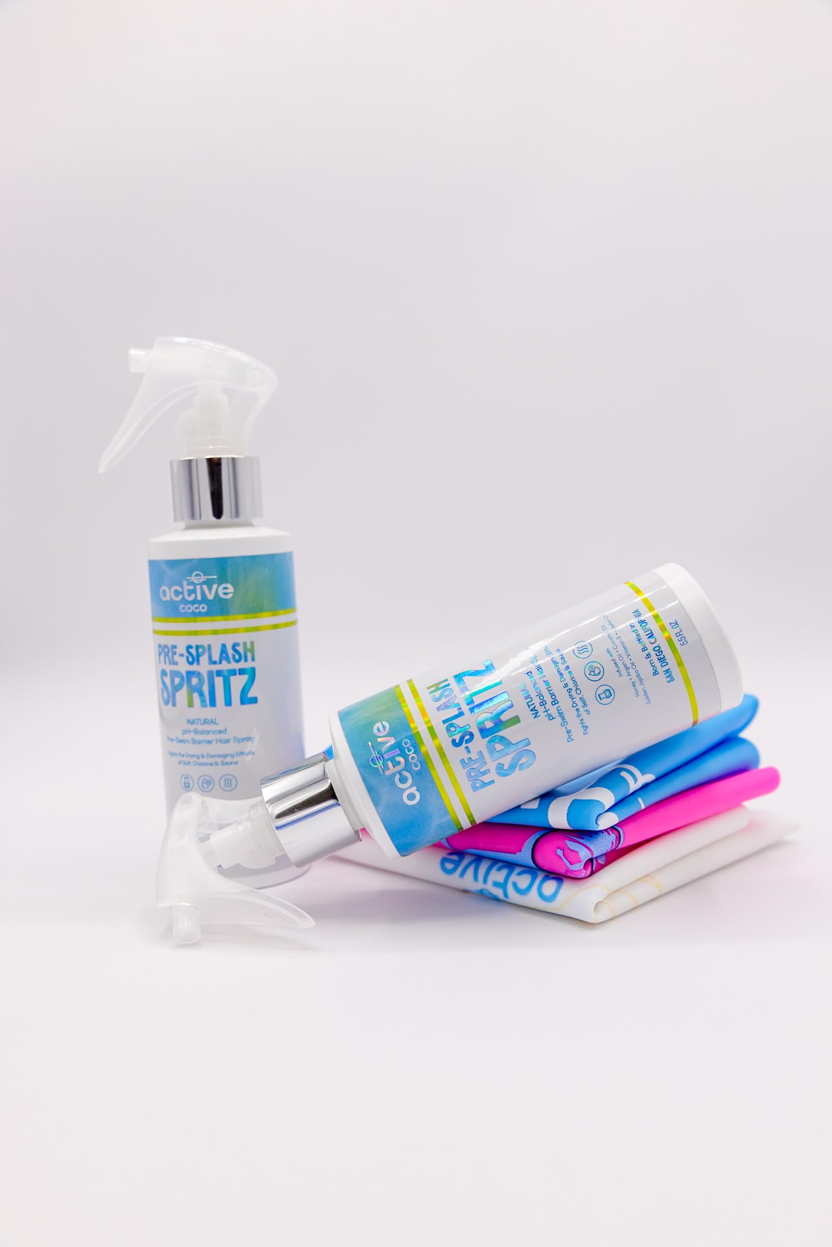 Active COCO USA-made premium swim spray shown as a trusted coastal care product.