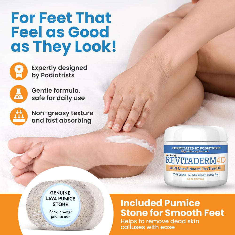 activelife Revitaderm 4D Urea Cream free pumice stone helps exfoliate while hydrating