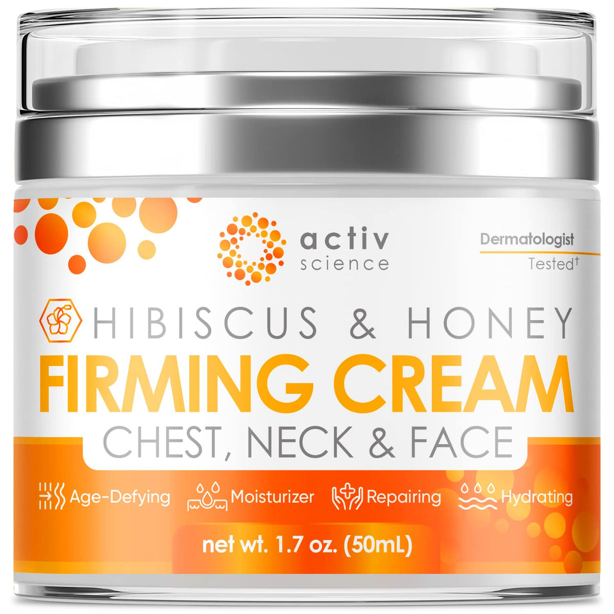 ACTIVSCIENCE Hibiscus & Honey Firming Cream bottle highlights rich hydration for firmer skin.